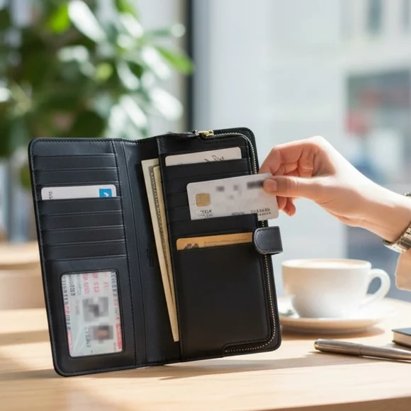 COACH Smooth Black Leather Skinny Wallet - Picture 2 of 12